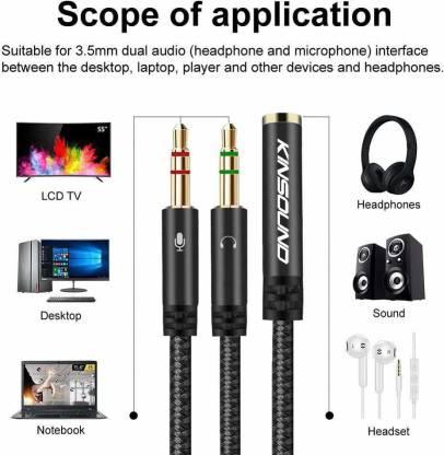 3.5mm Headphone Splitter - Gold Plated Audio Cable for PC & Laptop